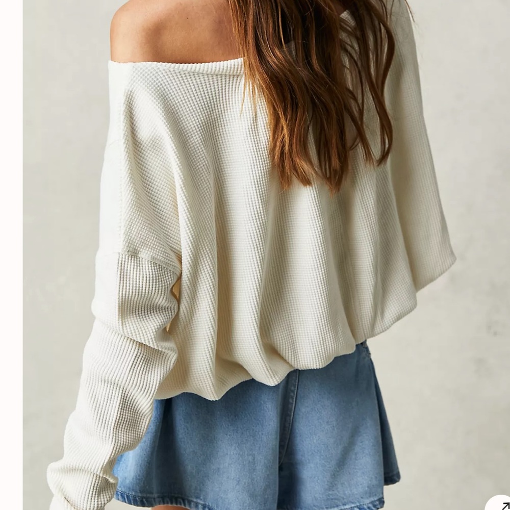 FREE PEOPLE CHERI LONG SLEEVE BUBBLE TOP WHITE MEDIUM - Picture 2 of 8